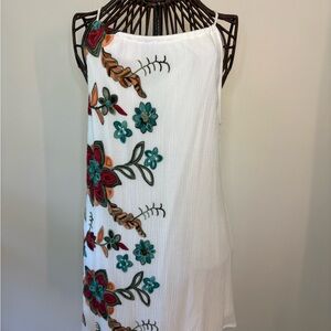 White Halter Tunic with Red Floral Embroidery